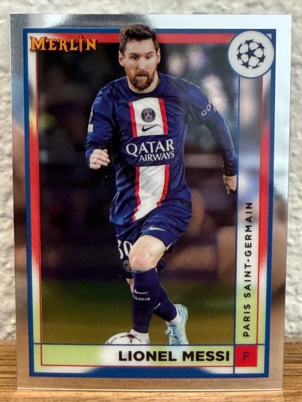 Topps Merlin Lionel Messi Blue and Red PSG Soccer Card